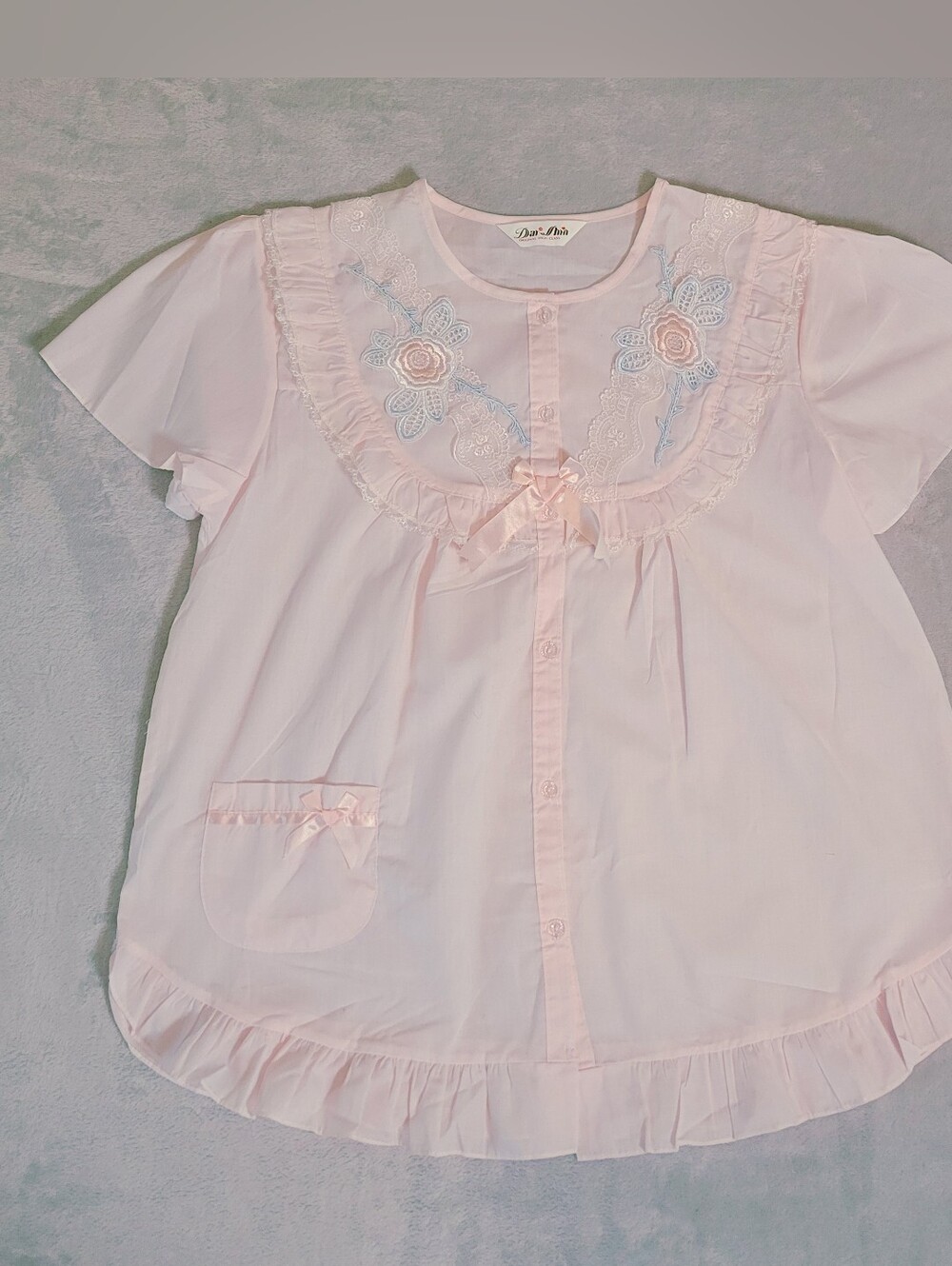 Cute Cotton Vintage Style Pink Baby Doll Nightie Applique Roses Medium‎